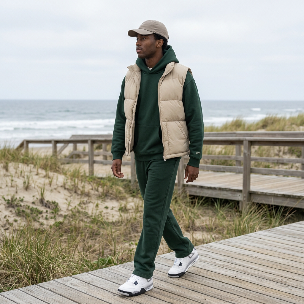 Blackish Green men’s coastal matching-set styling