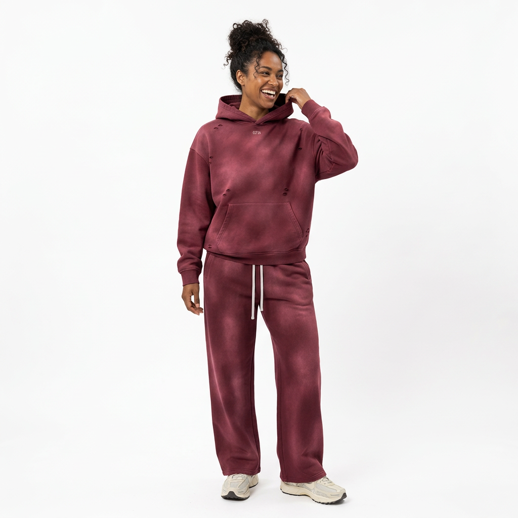 Burgundy sunfaded matching set studio cover