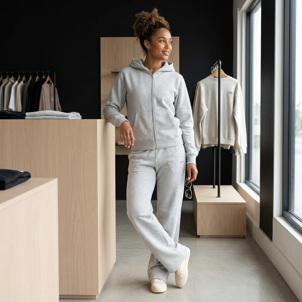 Flower Gray solo-model matching zip-up set